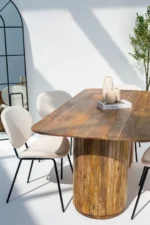 PRITI Round Legs Long Wood Dining Table