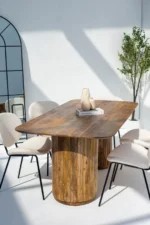 PRITI Round Legs Long Wood Dining Table