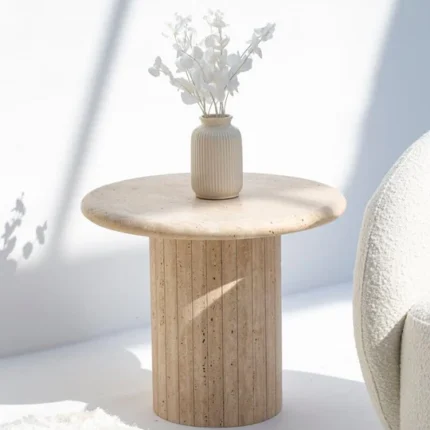 PRITI Round Travertine Side Table