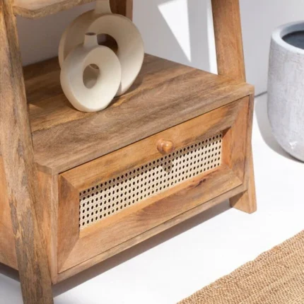 PRITI Wooden Bookcase with Rattan Drawer