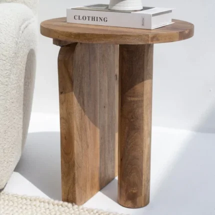 PRITI Wooden Round Side Table With Cross Legs