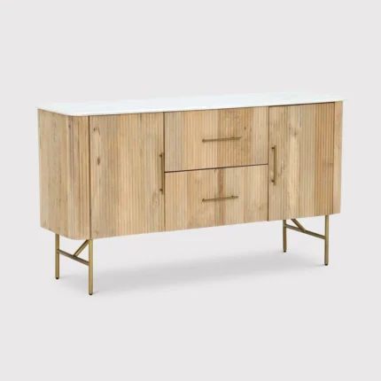 PRITI Marble 2 Door Sideboard with Wood Base and Two Drawers