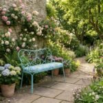 Metal Bench with Sky Blue Printed Fabric, Two-Seater - PRITI - Image 2