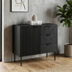 Black 3 Drawers & 1 Door cabinet (Black Wood) - PRITI - Image 5