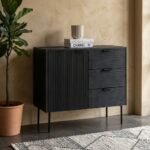 Black 3 Drawers & 1 Door cabinet (Black Wood) - PRITI - Image 3