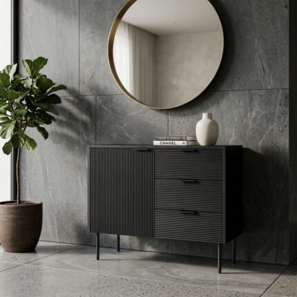 Black 3 Drawers & 1 Door cabinet (Black Wood) - PRITI