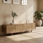 PRITI Doors Media Console (Solid Wood with cane )
