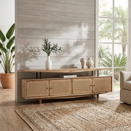 PRITI Doors Media Unit (Solid Wood with Cane )