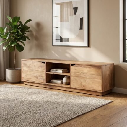 PRITI Wood TV Cabinet with Shelf (Solid Wooden)