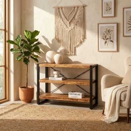 PRITI Three Shelves Industrial Console (Solid Wood )