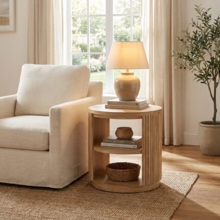 PRITI Modern Natural End Table (Solid Wood )