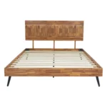 PRITI Solid Wood Platform Bed Frame with Headboard, Mid Century Geometric Pattern