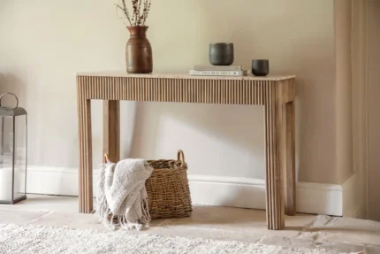 PRITI Travertine & Wood Console Table - Natural