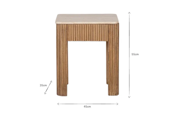 PRITI Travertine & Wood Side Table