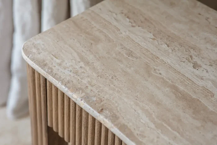 PRITI Travertine & Wood Side Table