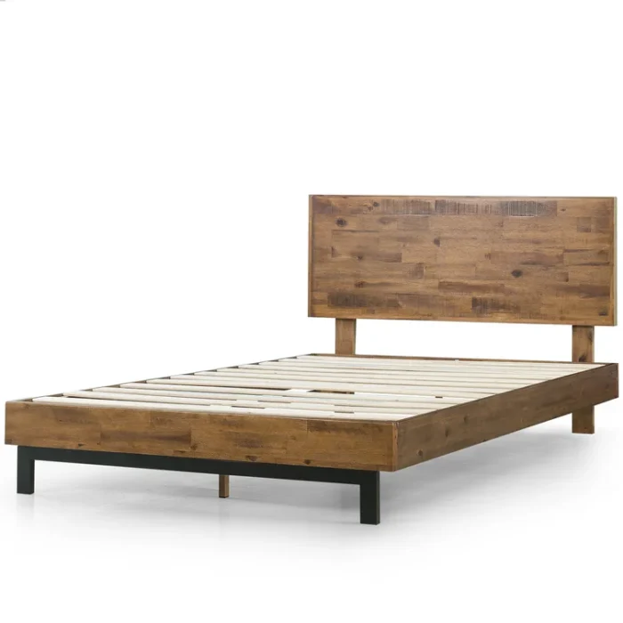 PRITI Industrial Modern Solid Wood Platform Bed with Adjustable Headboard