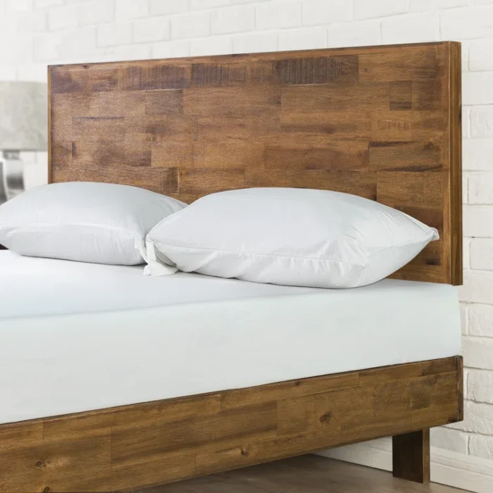 PRITI Industrial Modern Solid Wood Platform Bed with Adjustable Headboard