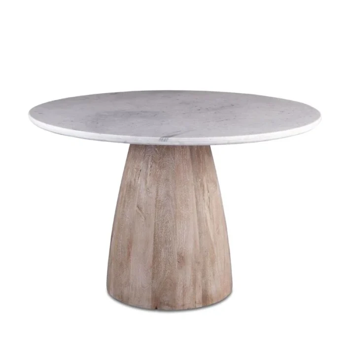 PRITI Round Marble Top Solid Wood Base Dining Table