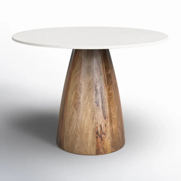 PRITI Round Marble Top Solid Wood Base Dining Table