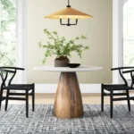 PRITI Round Marble Top Solid Wood Base Dining Table