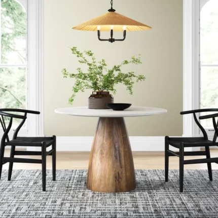 PRITI Round Marble Top Solid Wood Base Dining Table