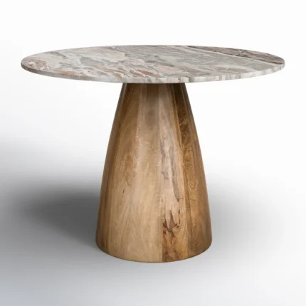 PRITI Round Marble Top Solid Wood Base Dining Table