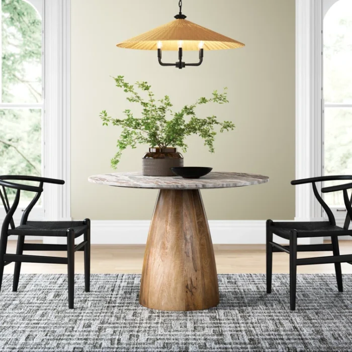 PRITI Round Marble Top Solid Wood Base Dining Table