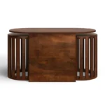 PRITI Modern Neutral Wood Set Of 3 Oval Coffee Table & Nesting Stool Set - 43.0" x 22.0" x 22.0"