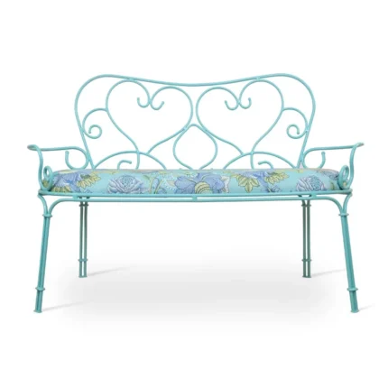 PRITI Metal Sofa with Sky Blue Printed Fabric, Two Seater