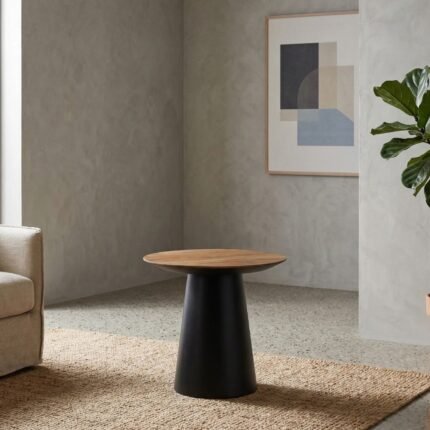 PRITI Brown Wood Round Side Table (Solid Wood )