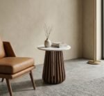 PRITI Marble Top End Table (Wooden Base )