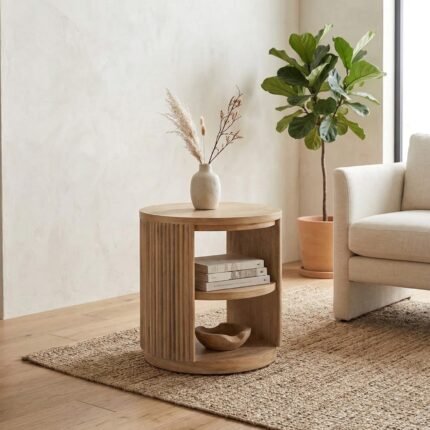PRITI Modern Natural End Table (Solid Wood )