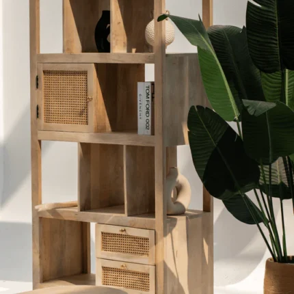 PRITI Wooden Rattan Bookcase