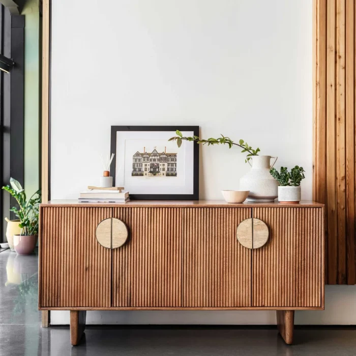 PRITI Brown Fluted Wood Wide Sideboard