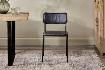 PRITI Leather Dining Chair - Aged Black