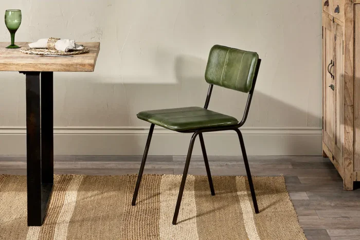 PRITI Leather Dining Chair - Rich Green