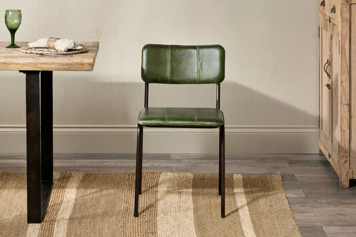 PRITI Leather Dining Chair - Rich Green