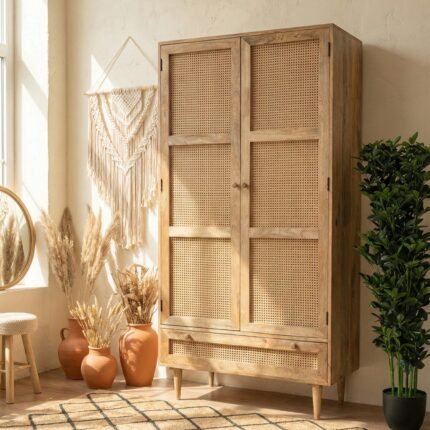PRITI Rattan Doors Cabinet (Solid Wood & cane )