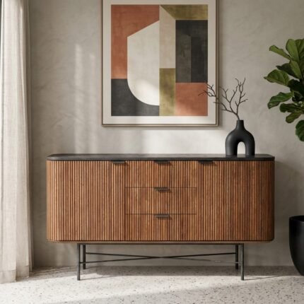 Fluted Reclaimed Wooden Sideboard, 160cm (Solid Wood) – PRITI