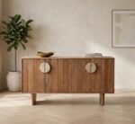 PRITI Brown Fluted Wood High Sideboard (Solid Wood )