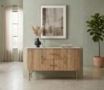 PRITI Marble 2 Door Sideboard with Wood Base and Two Drawers