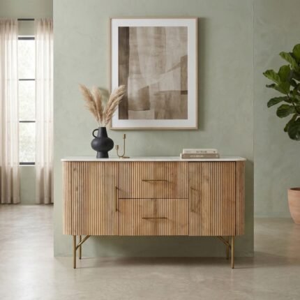 PRITI Marble 2 Door Sideboard with Wood Base and Two Drawers