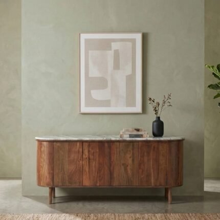 PRITI Marble 4 Door Sideboard with Wooden Base