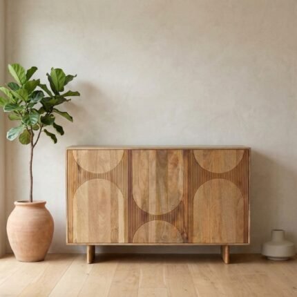 PRITI Patterned Neutral Wood 3 Door Sideboard