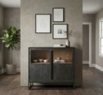 PRITI Accent Cabinet (Black Solid Wood with iron legs)