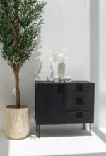 Black 3 Drawers & 1 Door cabinet (Black Wood) - PRITI - Image 6