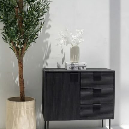 Black 3 Drawers & 1 Door cabinet (Black Wood) – PRITI