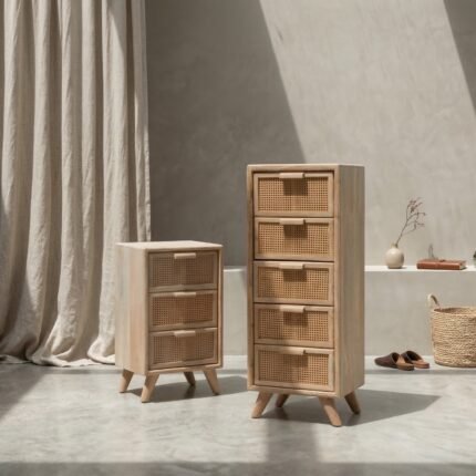 PRITI Chest of Rattan Drawers (Solid Wood )