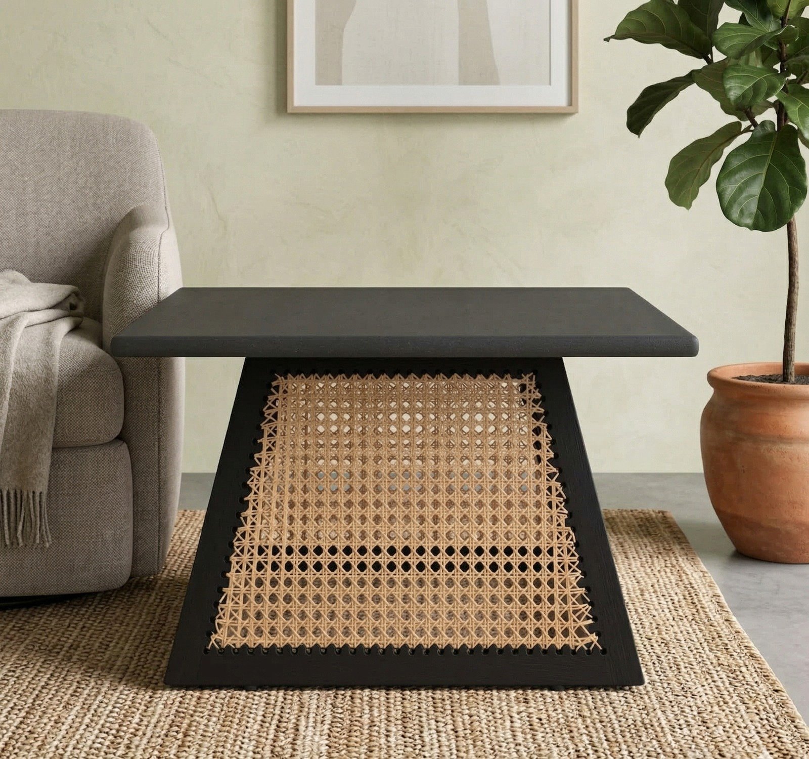 PRITI Canework Coffee Table (Wood & cane) PRITI Canework Coffee Table (Wood & cane)