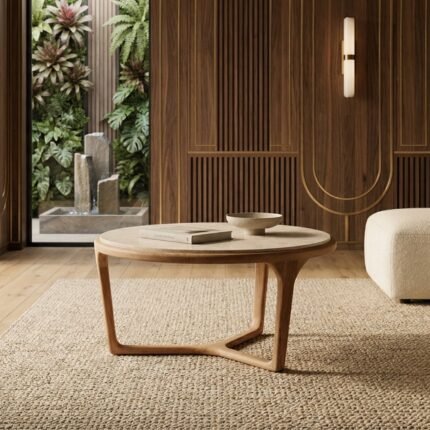 PRITI Round Brown Marble Coffee Table